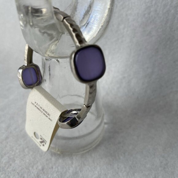 JL Designs Purple Silvertone Stretch Bracelet Rectangle Bangle Costume Jewelry - Picture 1 of 12